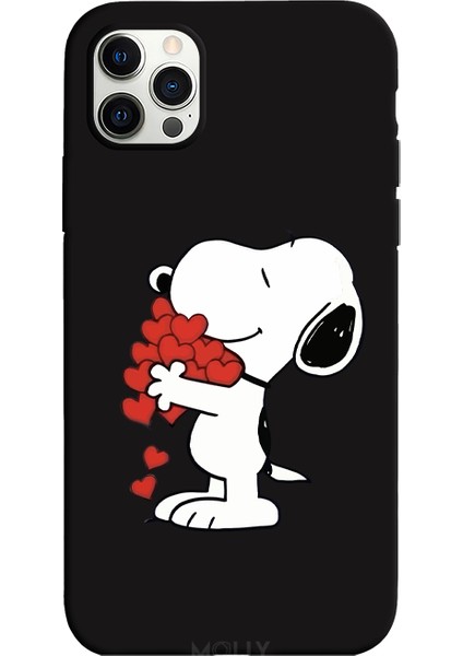 iPhone 12 Pro Max Için Siyah Snoopy Love Desenli Silikon Kılıf