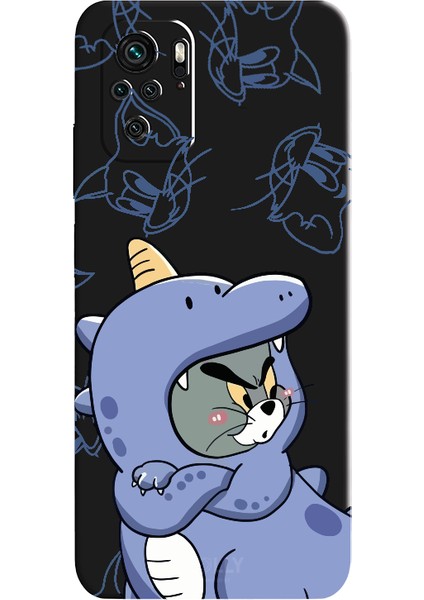 Xiaomi Redmi Note 10S Için Siyah Tom Dino Desenli Silikon Kılıf