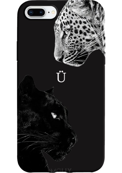 iPhone 8 Plus Için Siyah Ü Harfli Wild Lovers Desenli Silikon Kılıf