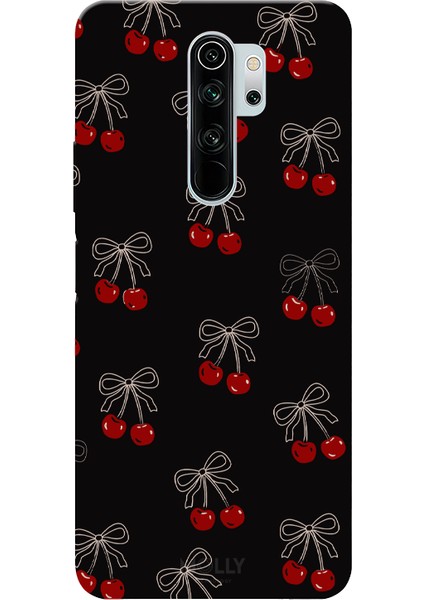 Xiaomi Note 8 Pro Için Siyah Cherry Desenli Silikon Kılıf