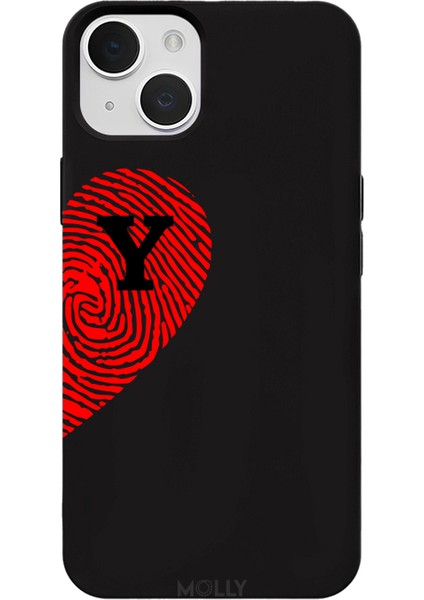 iPhone 15 Için Siyah Y-Harfli Touch Of love Desenli Silikon Kılıf