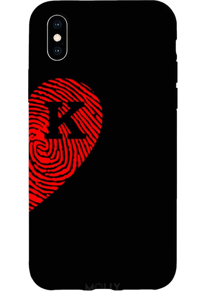 iPhone Xs Max Için Siyah K-Harfli Touch Of love Desenli Silikon Kılıf