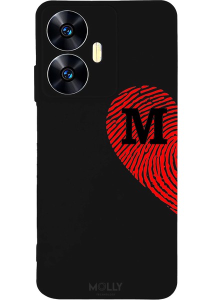 Realme C55 Için Siyah M Harfli Touch Of love Desenli Silikon Kılıf