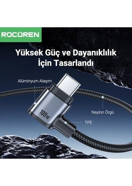 100w Type-C To Type-C 90° Örgülü Pd Hızlı Şarj Ve Data Kablosu 1 Metre fiyatları