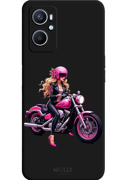 Oppo A96 4g Için Siyah Pink Rider Desenli Silikon Kılıf