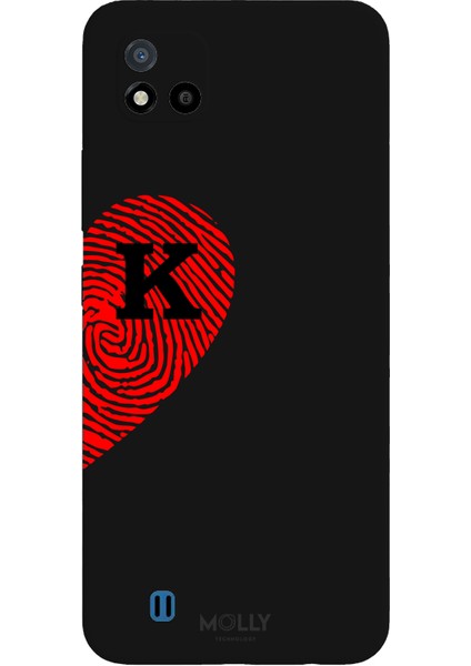 Realme C11 2021 Için Siyah K-Harfli Touch Of love Desenli Silikon Kılıf