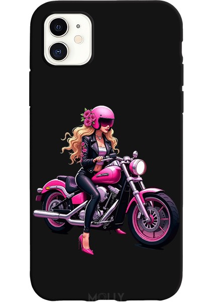 iPhone 11 Için Siyah Pink Rider Desenli Silikon Kılıf
