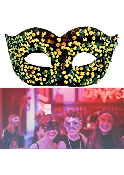 Altın Renk Pul Payet Işlemeli Balo Maskesi