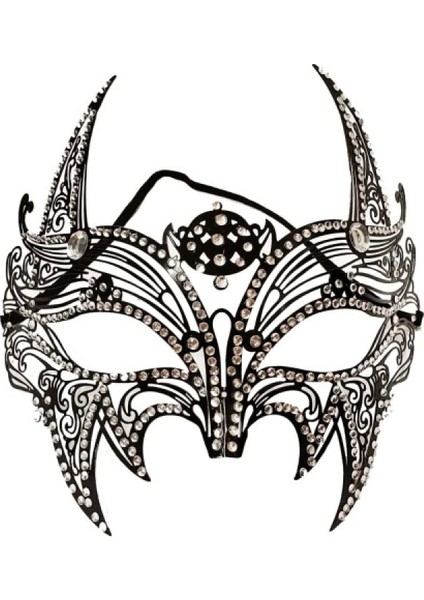 Siyah Lazer Kesim Kristal Taşlı Metal Lüks Maske