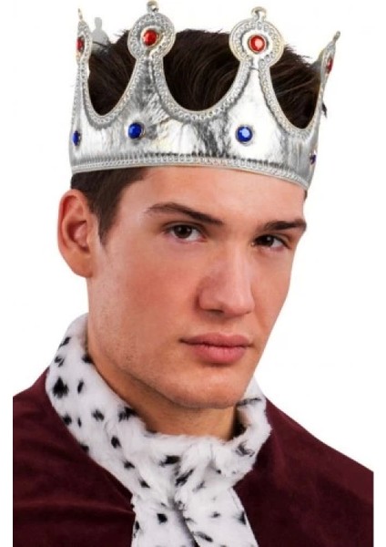 Kral Tacı Gümüş Renk Kumaş Malzeme Yetişkin Boy