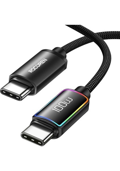 100w Type-C To Type-C Rgb Aydınlatmalı Örgülü Şarj Ve Data Kablosu 2 Metre