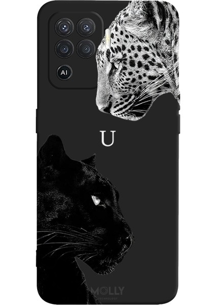 Oppo Reno 5 Lite Için Siyah U Harfli Wild Lovers Desenli Silikon Kılıf