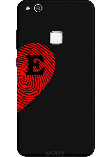 Huawei P10 Lite Için Siyah E-Harfli Touch Of love Desenli Silikon Kılıf