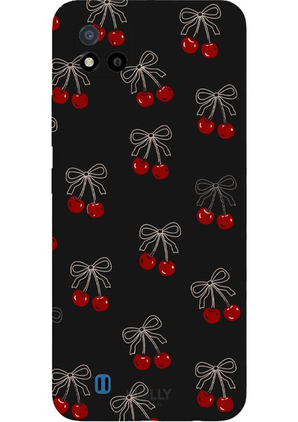 Realme C11 2021 Için Siyah Cherry Desenli Silikon Kılıf