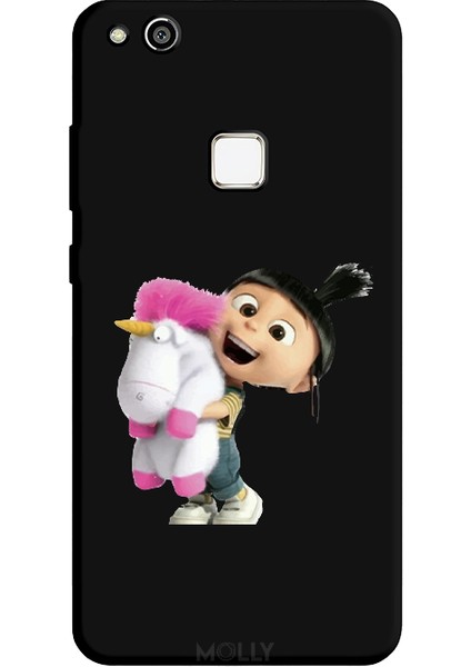 Huawei P10 Lite Için Siyah Fluffy Hug Desenli Silikon Kılıf