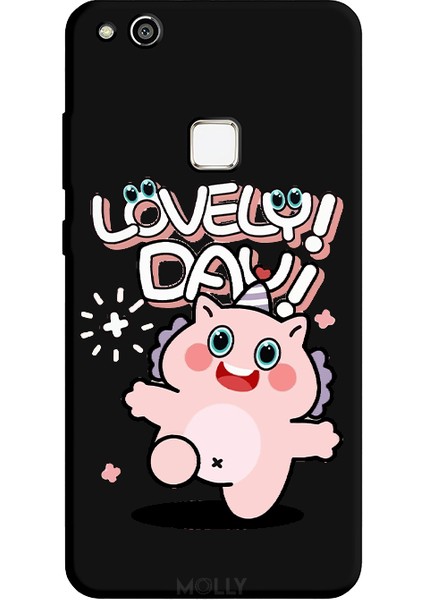 Huawei P10 Lite Için Siyah Lovely Day Desenli Silikon Kılıf