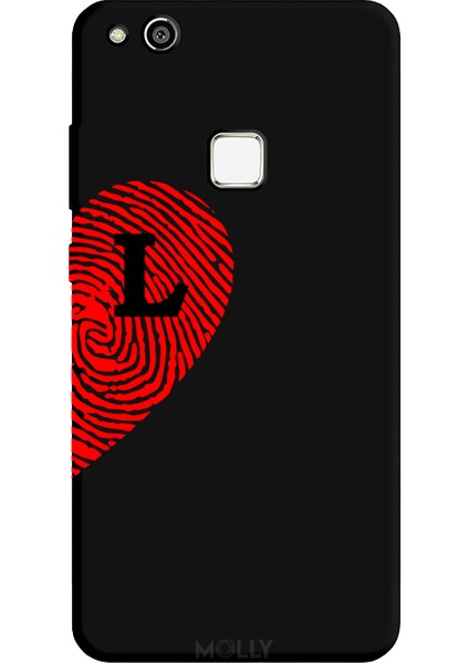 Huawei P10 Lite Için Siyah L-Harfli Touch Of love Desenli Silikon Kılıf