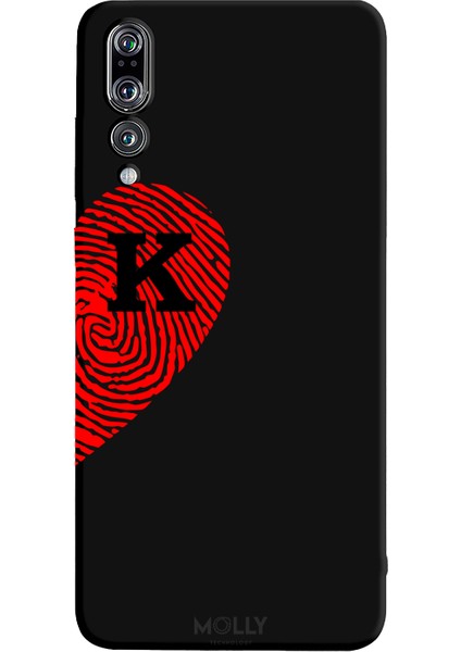 Huawei P20 Pro Için Siyah K-Harfli Touch Of love Desenli Silikon Kılıf
