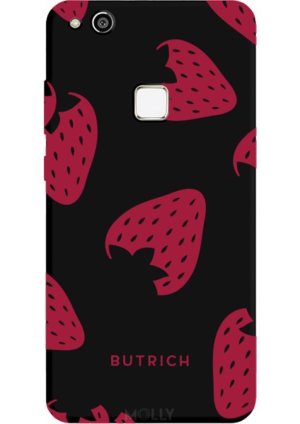 Huawei P10 Lite Için Siyah Dark Cherry Desenli Silikon Kılıf