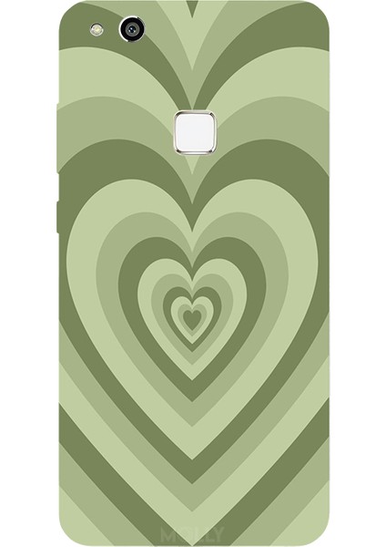 Huawei P10 Lite Için Siyah Sage Hearts Desenli Silikon Kılıf