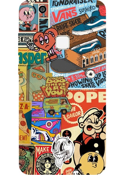 Huawei P10 Lite Için Siyah Nostalgia Club Desenli Silikon Kılıf