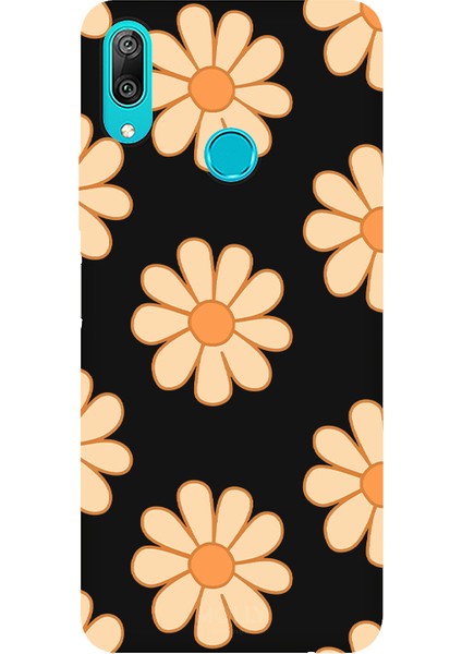 Huawei Y7 2019 Için Siyah Retro Papatya Desenli Silikon Kılıf