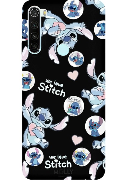 Xiaomi Redmi Note 8 Için Siyah We Love Stitch Desenli Silikon Kılıf