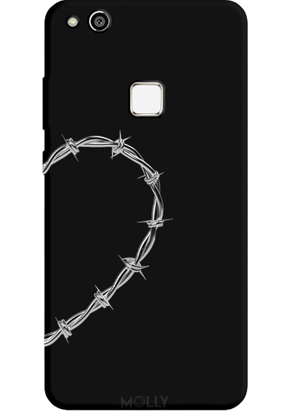 Huawei P10 Lite Için Siyah Heart-String Desenli Silikon Kılıf