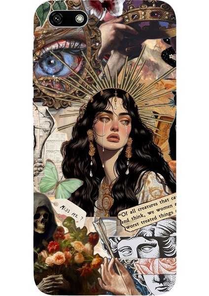 Huawei Y5 2018 Için Siyah Crowning Sorrow Desenli Silikon Kılıf