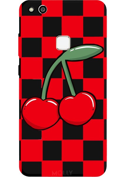 Huawei P10 Lite Için Siyah Cherry Pop Desenli Silikon Kılıf