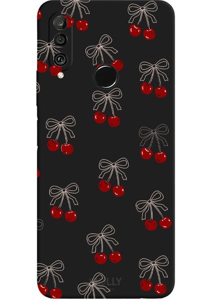 Huawei P30 Lite Için Siyah Cherry Desenli Silikon Kılıf