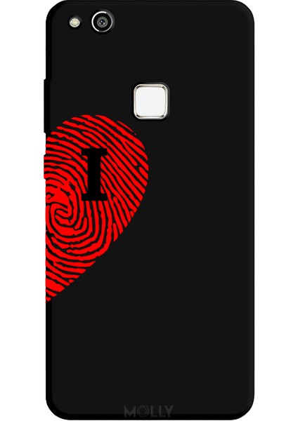 Huawei P10 Lite Için Siyah I-Harfli Touch Of love Desenli Silikon Kılıf