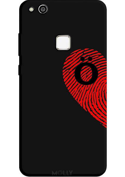 Huawei P10 Lite Için Siyah Ö Harfli Touch Of love Desenli Silikon Kılıf