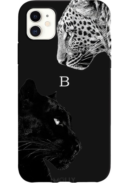 iPhone 12 Için Siyah B Harfli Wild Lovers Desenli Silikon Kılıf