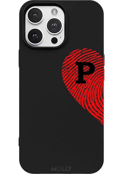 iPhone 14 Pro Max Için Siyah P Harfli Touch Of love Desenli Silikon Kılıf