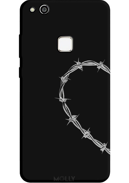 Huawei P10 Lite Için Siyah Heart String Desenli Silikon Kılıf