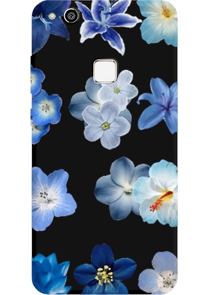 Huawei P10 Lite Için Siyah Azure Petals Desenli Silikon Kılıf