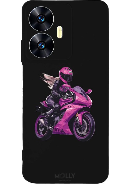 Realme C55 Için Siyah Pink Rush Desenli Silikon Kılıf