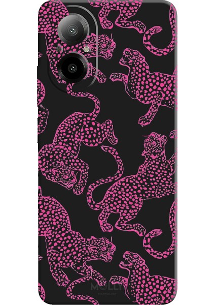 Realme 12 Lite Için Siyah Pink Roar Desenli Silikon Kılıf