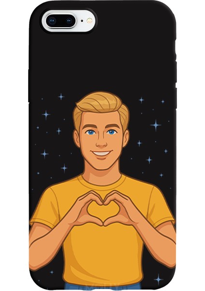 iPhone 8 Plus Için Siyah Golden Heart Desenli Silikon Kılıf