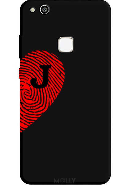 Huawei P10 Lite Için Siyah J-Harfli Touch Of love Desenli Silikon Kılıf