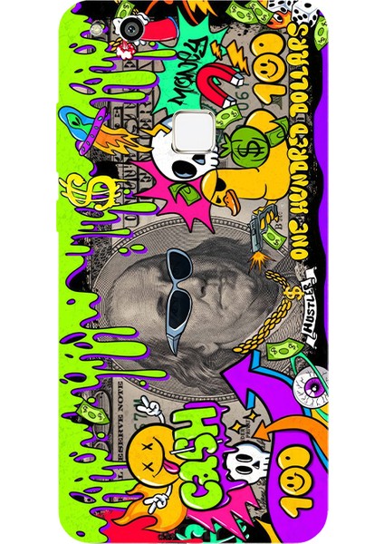 Huawei P10 Lite Için Siyah Cash Graff Desenli Silikon Kılıf