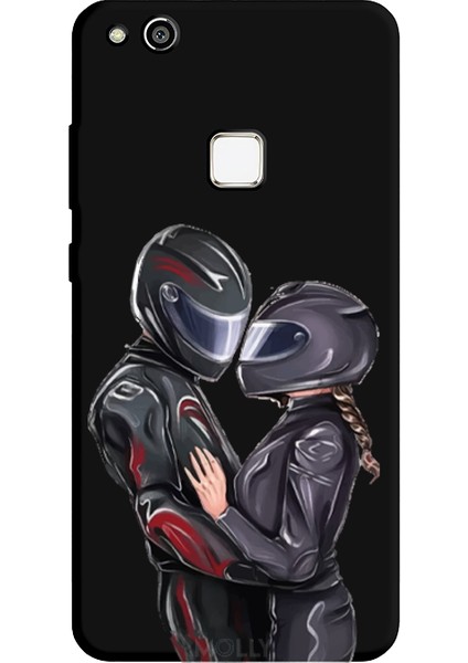 Huawei P10 Lite Için Siyah Ride & Love Desenli Silikon Kılıf