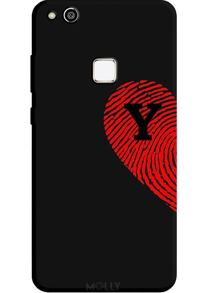 Huawei P10 Lite Için Siyah Y Harfli Touch Of love Desenli Silikon Kılıf