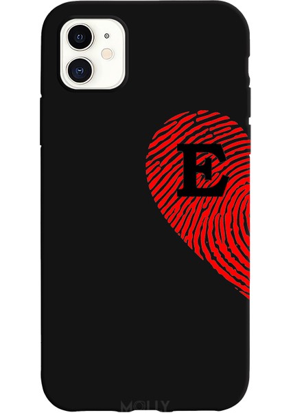 iPhone 12 Için Siyah E Harfli Touch Of love Desenli Silikon Kılıf