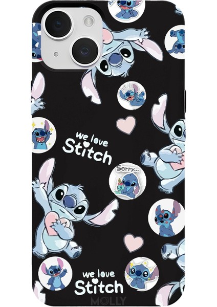 iPhone 13 Için Siyah We Love Stitch Desenli Silikon Kılıf