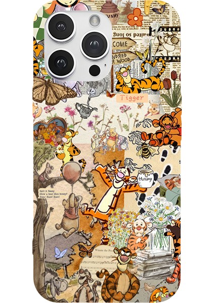 iPhone 14 Pro Için Siyah Pooh Vintage Desenli Silikon Kılıf