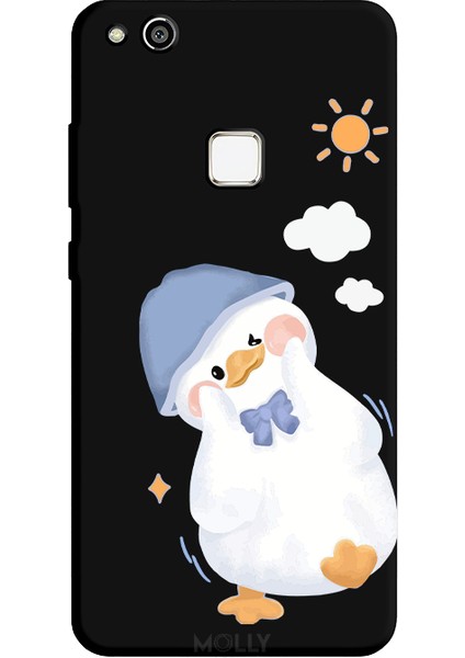 Huawei P10 Lite Için Siyah Sunny Duck Desenli Silikon Kılıf