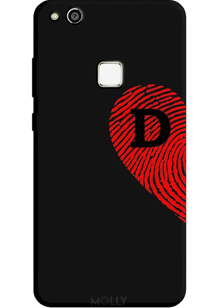 Huawei P10 Lite Için Siyah D Harfli Touch Of love Desenli Silikon Kılıf