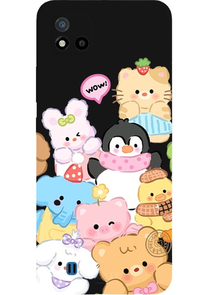 Realme C11 2021 Için Siyah Cuddle Crew Desenli Silikon Kılıf